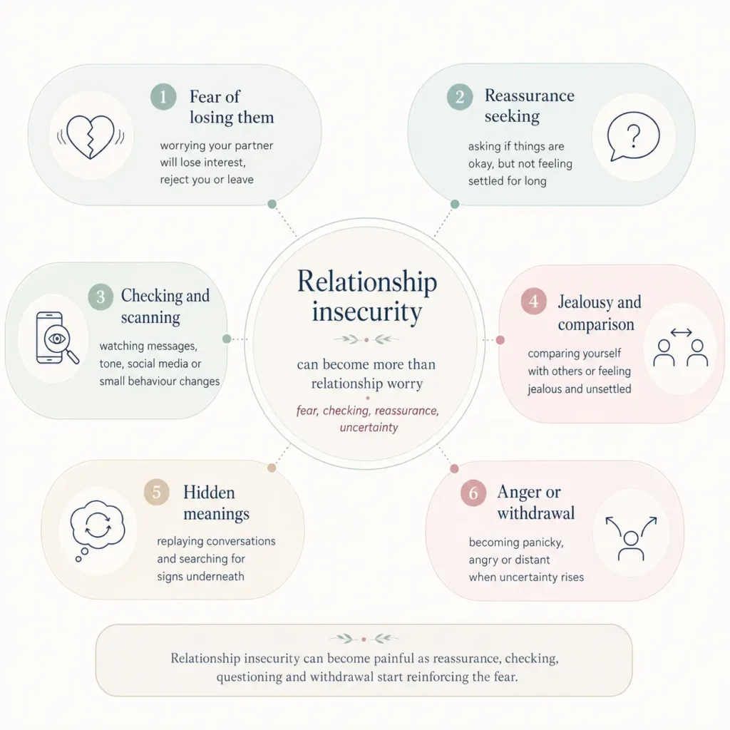 Infographic showing the relationship insecurity cycle: threat prediction, checking and brief reassurance